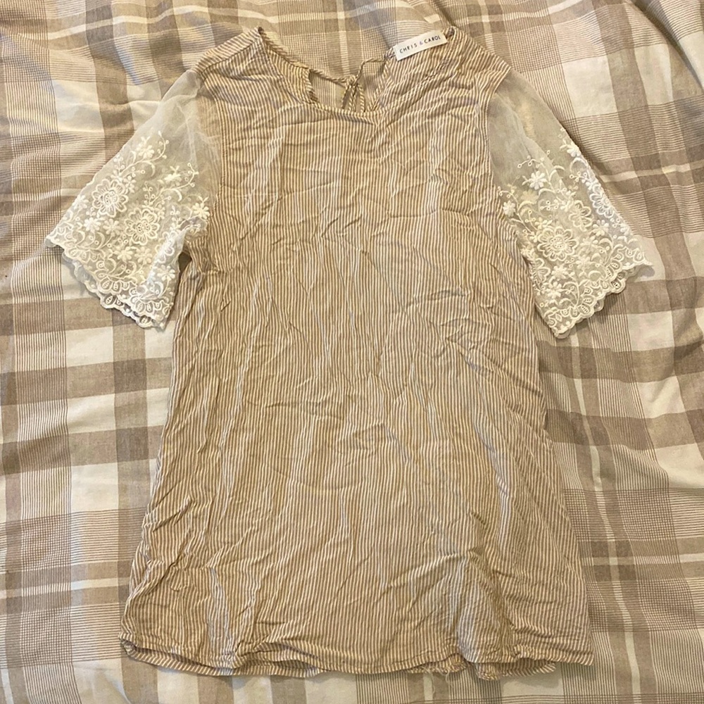 Striped short lace sleeve top Women’s S-L by Chris & Carol
